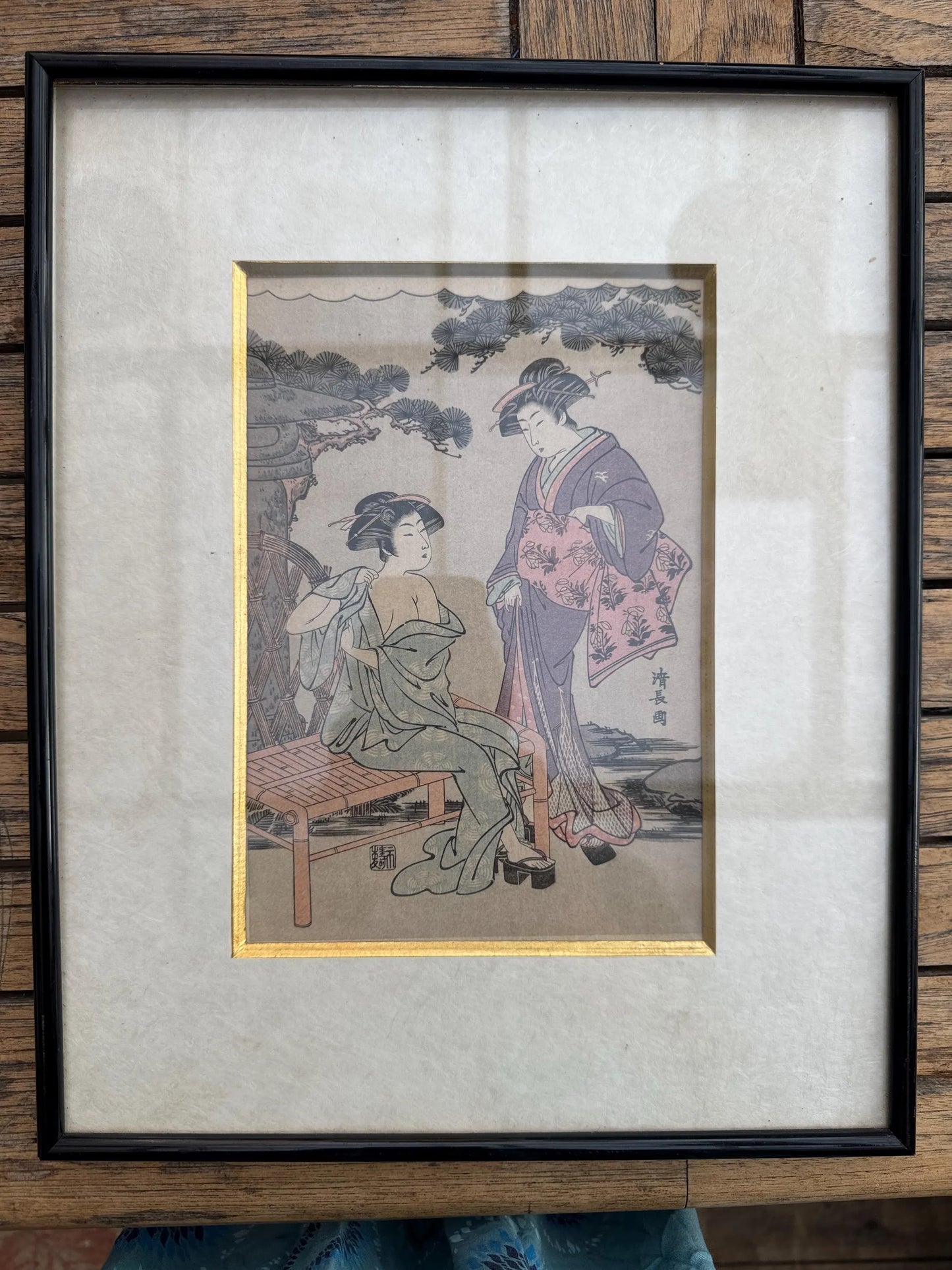 Japanese Woodblock Print – Kitagawa Utamaro Style – Antique Ukiyo-e of Courtesans