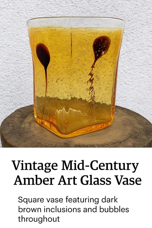 Vintage Mid-Century Amber Art Glass Vase