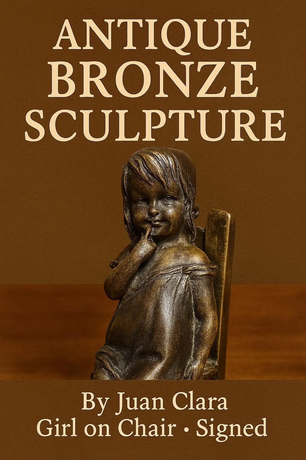 Antique Bronze Sculpture by Juan Clara – Girl on Chair – Signed – 30 cm – Spanish Belle Époque