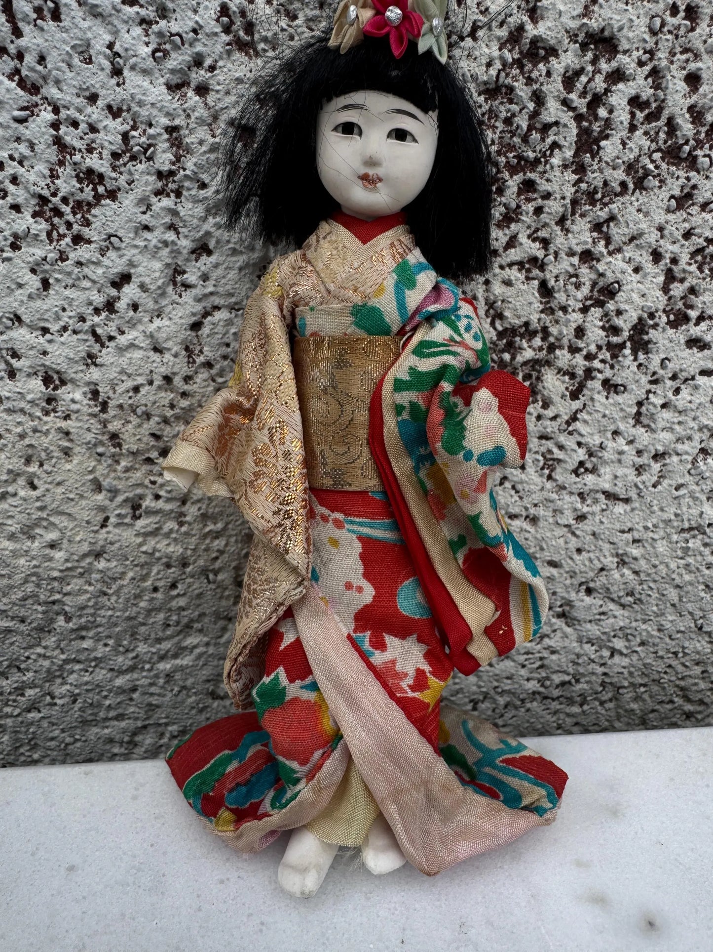 Vintage Japanese Kimono Doll – 1930s Hand-Painted Bisque, 20 cm