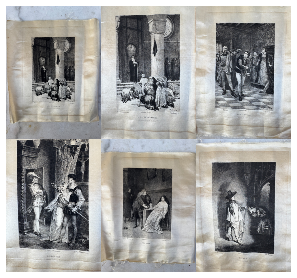 Victor Hugo Antique Silk Engravings – 19th Century French Prints on Silk – Sold Individually or Set