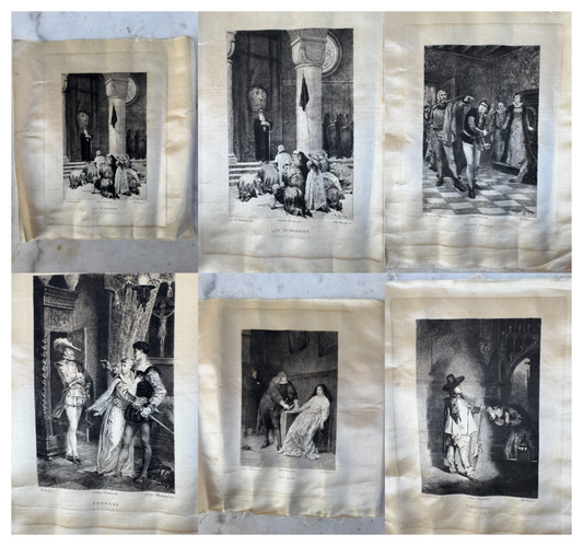 Victor Hugo Antique Silk Engravings – 19th Century French Prints on Silk – Sold Individually or Set